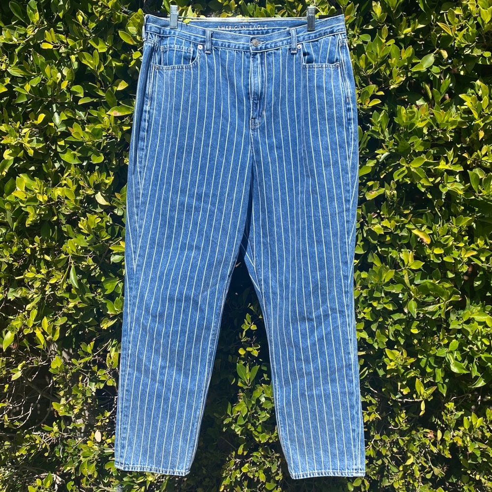 PIN STRIPED AE MOM JEANS